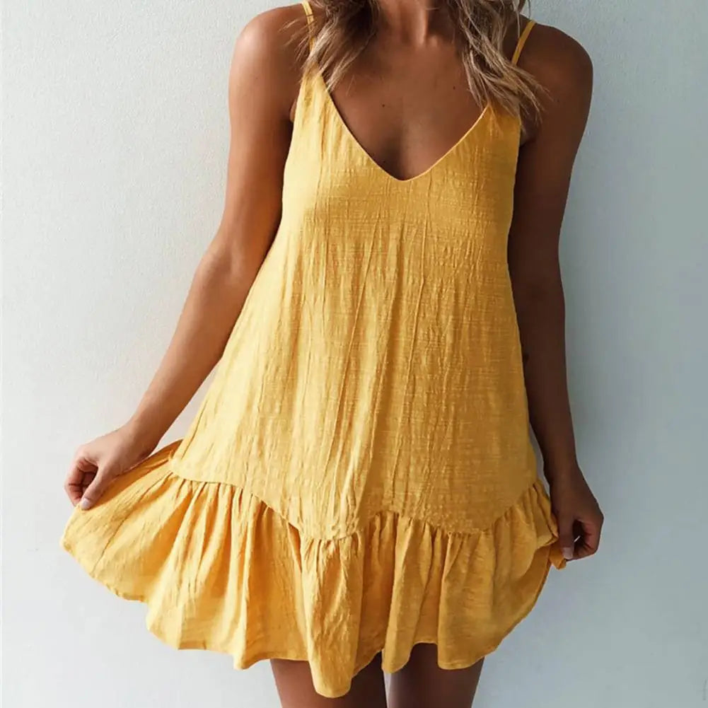 Girl Dress Chic Willowy Summer Dress Spaghetti Strap Lady Dress  V Neck Summer Dress for Home