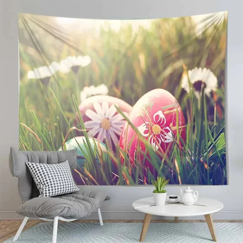 Happy Easter Egg Tapestries Aesthetic Dormitory Wall Hanging Cloth Home Decoration House Bedroom Living Room Background Cloth