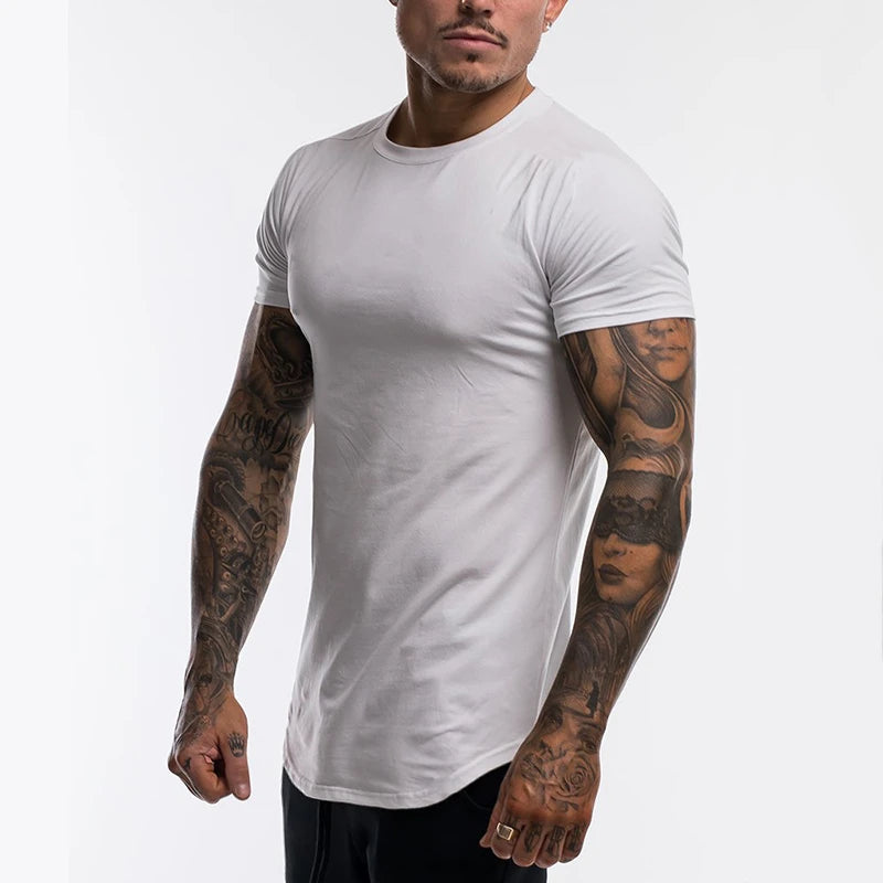 Gym Clothing Sports T Shirt Men Cotton Breathable Fitness Mens Short Sleeve T-shirt Running Tshirt Summer Tight Tee Shirt homme