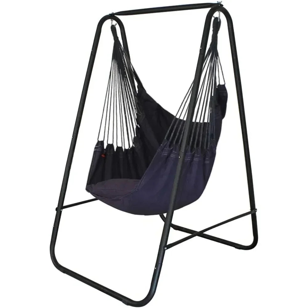 Hammock Chair Stand with Hanging Swing Chair Included, Weather Resistant and Saving Space Stand Max 450 Lbs, Hammock