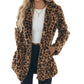 Fashion Lapel Long Sleeve Mid-length Rabbit Fur Coat For Women Autumn Winter Simple Casual Pocket Loose Leopard Coats Female