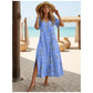 Women's Paisley Dress Casual Split V-Neck Long Dress Maxi Dress Ethnic Tribal Holiday Dresses Summer Short Sleeve Woman Clothing