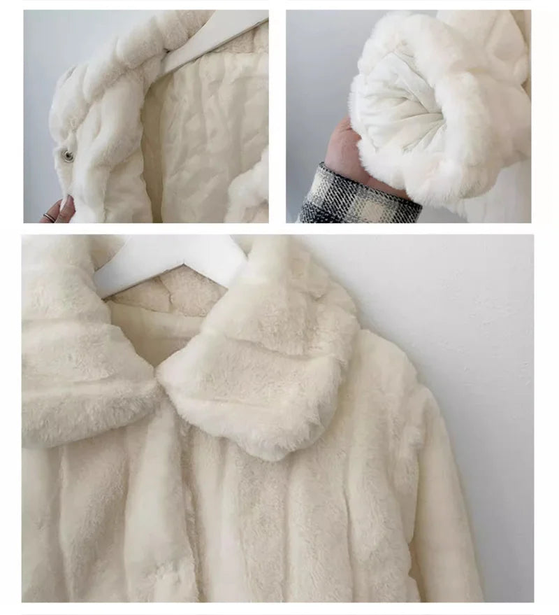 FANIECES Solid Fur Short Coat Winter Women Lapel Button-up Long Sleeve Faux Fur Shaggy Outwear Elegant Korean Overcoat Tops 코트