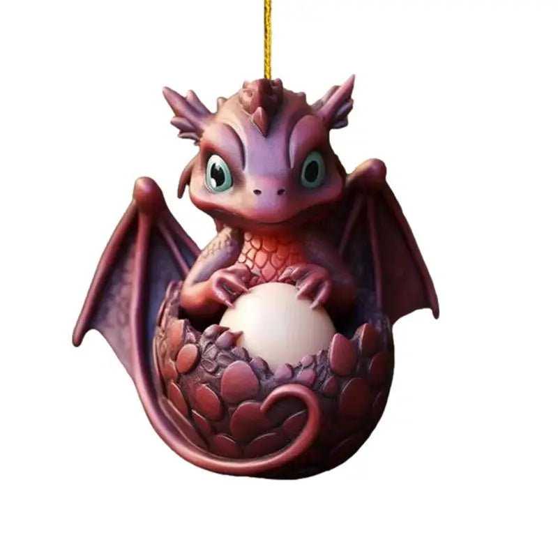 Dragon Ornament Cute Animal Statue Decorative Figurines 2D Car Pendants Realistic Dragon Egg Keychain For Door Window Home