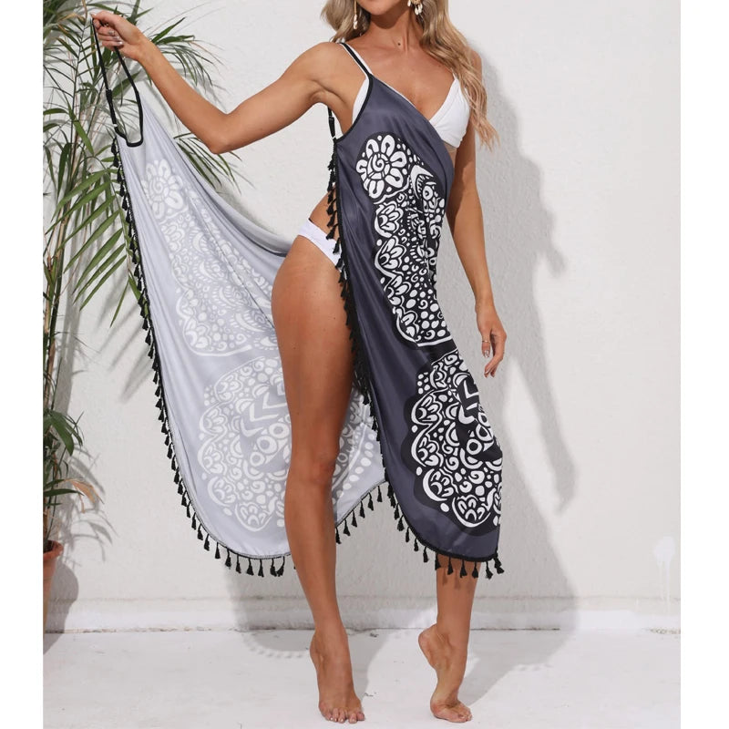 Women Bikini Sexy Butterfly Print Cover Up Swimwear Women Dress Summer Tunic Bath Sarong Wrap Skirt Swimsuit Elegant Beachwear