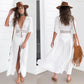 Women's Summer Dress 2024 Lady Lace Boho Beach Swimsuit Bikini Cover Up Lace-Up Long Blouse Hollow Out Sun Protection Cardigan