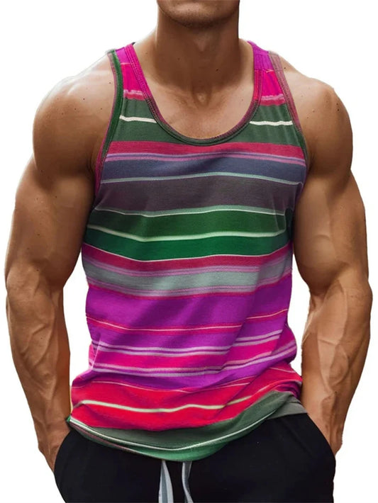 Stripe Colours 3d Printed Tank Top For Men Summer Classic Gym Fitness T-Shirt Street Sports Running Sleeveless Tees Tops Vest