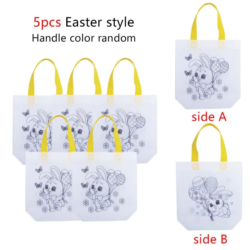 5/10pcs Festival Gift Bags Non Woven Fabric Christmas Halloween Easter Double Sided Graffiti Party Festival Tote Bag TMZ