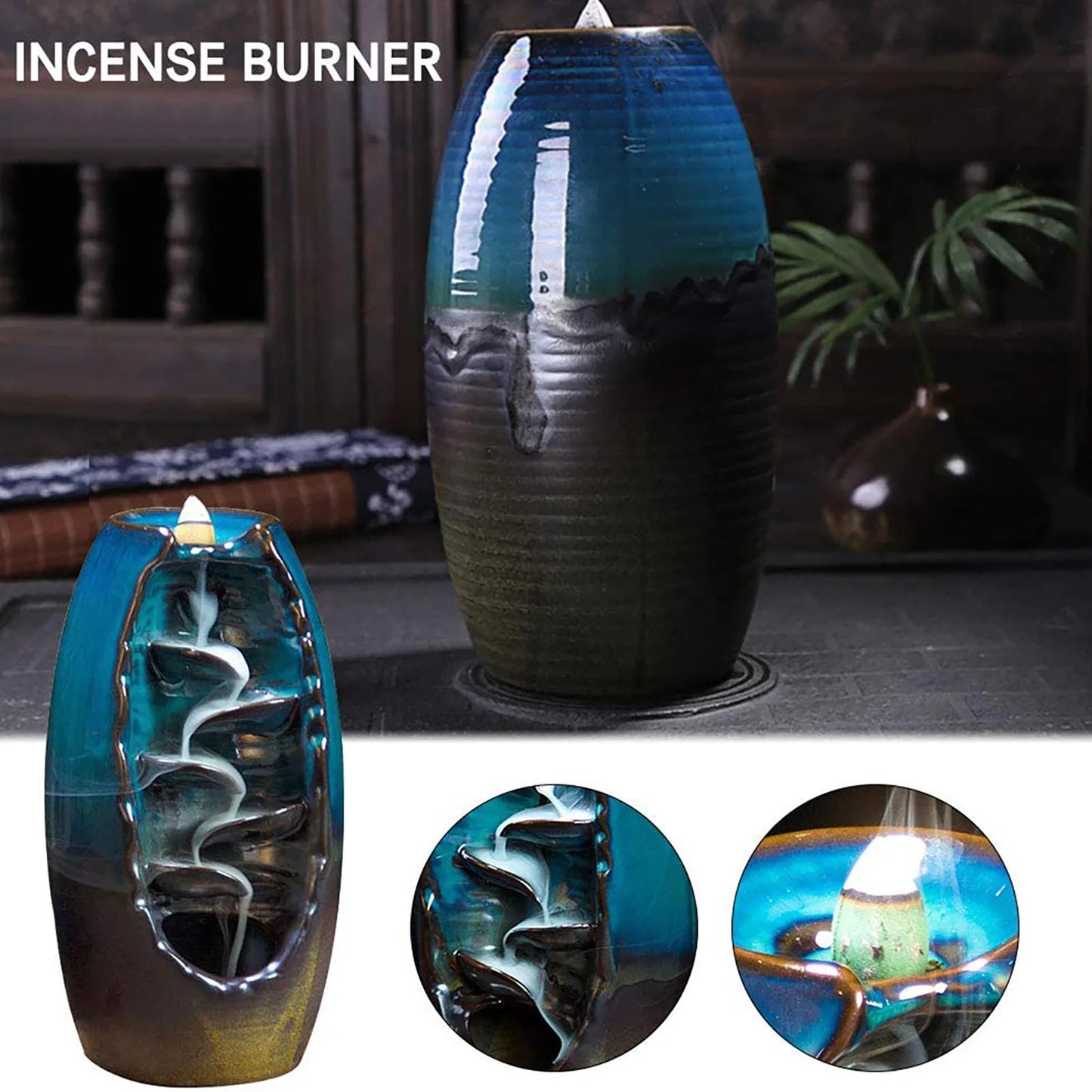 1pc,Handmade Torch Design Waterfall Incense Burner Creative Home Decor Incense Holder Portable Ceramic Censer (Without Incense)