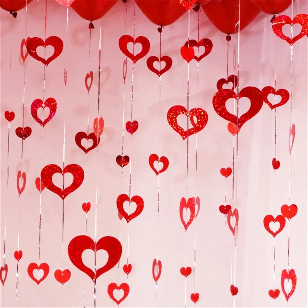 100pcs/set Red Heart Laser Sequined Balloon Pendant Valentines Day Romantic Wedding Hanging Decoration Birthday Party Supplies