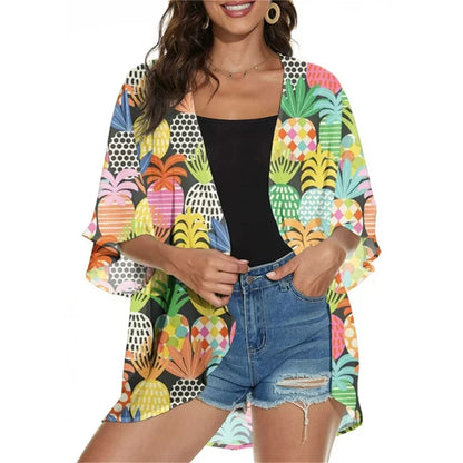 Women'S Summer Beach Kimono Cardigan Floral Print Chiffon Loose Top Bikini Cover Up Sexy Transparent Shawl Oversize Cardigan