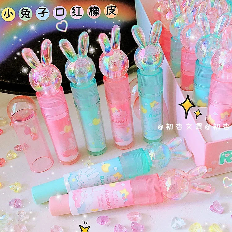 cute stationery wholesale cute things Aesthetic stationery items School supply kawaii eraser rabbit Lipstick shape rubber