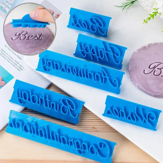 1 Set Cake Baking Molds Alphabet Letter Words Cookie Press Stamp Embosser Cutter Fondant Mould Happy Birthday Cake Decoration