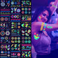 12/24pcs Luminous Temporary Tattoos Stickers UV Neon Fluorescent Glow in the Dark For Body Face Tattoo Stickers Party Accessorie