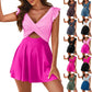 Women's One-piece Sexy Fashionable Ruffle Cross Hollow Out Skirt Beach Solid Color Block Swimsuit With Chest And No Steel