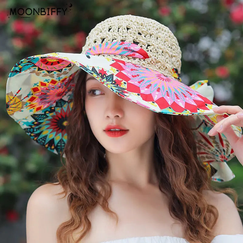 2023 NEW Women's Summer Bucket Folding Fashion Straw Hat Panamas UV Protection Sun Visor Seaside Beach Hat Tide Summer Hats