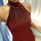 Women High Neck Sleeveless Glitter Bodycon Dress