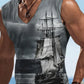 Sailor Suit 3D Ship Print T Shirt Men's Quick Dry Sleeveless Tank Top Oversized Fitness Sports Shirt Men's Design Clothing