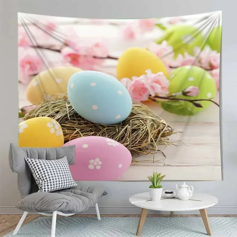 Happy Easter Egg Tapestries Aesthetic Dormitory Wall Hanging Cloth Home Decoration House Bedroom Living Room Background Cloth