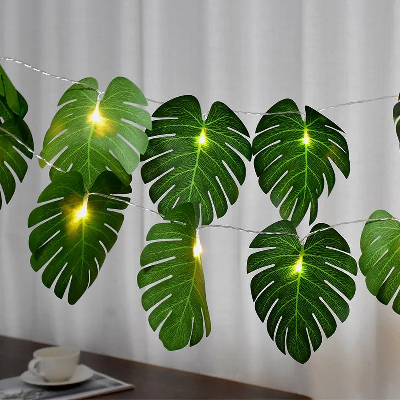 1.5/3M Artificial Turtle Leaves LED String Lights Tropical Palm Leaves Garland Lamp Hawaiian Luau Beach Wedding Party Decoration