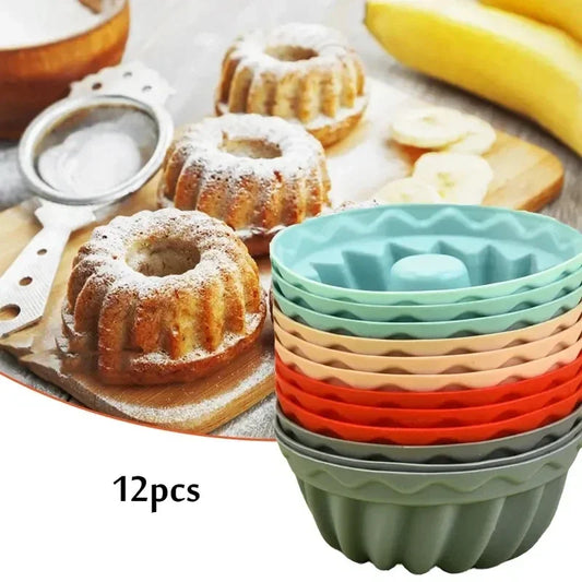 12PCS Silicone Mafen Cup Cake Mold Making Cake Pudding Jelly Mold DIY Baking Tool