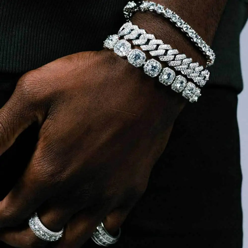 14/20MM Hip Hop Metal Cuban Bracelet Iced Out Chain Bling Full Rhinestone Pave Luxury Crystal Bracelet For Men's Jewelry Gift