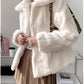 FANIECES Solid Fur Short Coat Winter Women Lapel Button-up Long Sleeve Faux Fur Shaggy Outwear Elegant Korean Overcoat Tops 코트