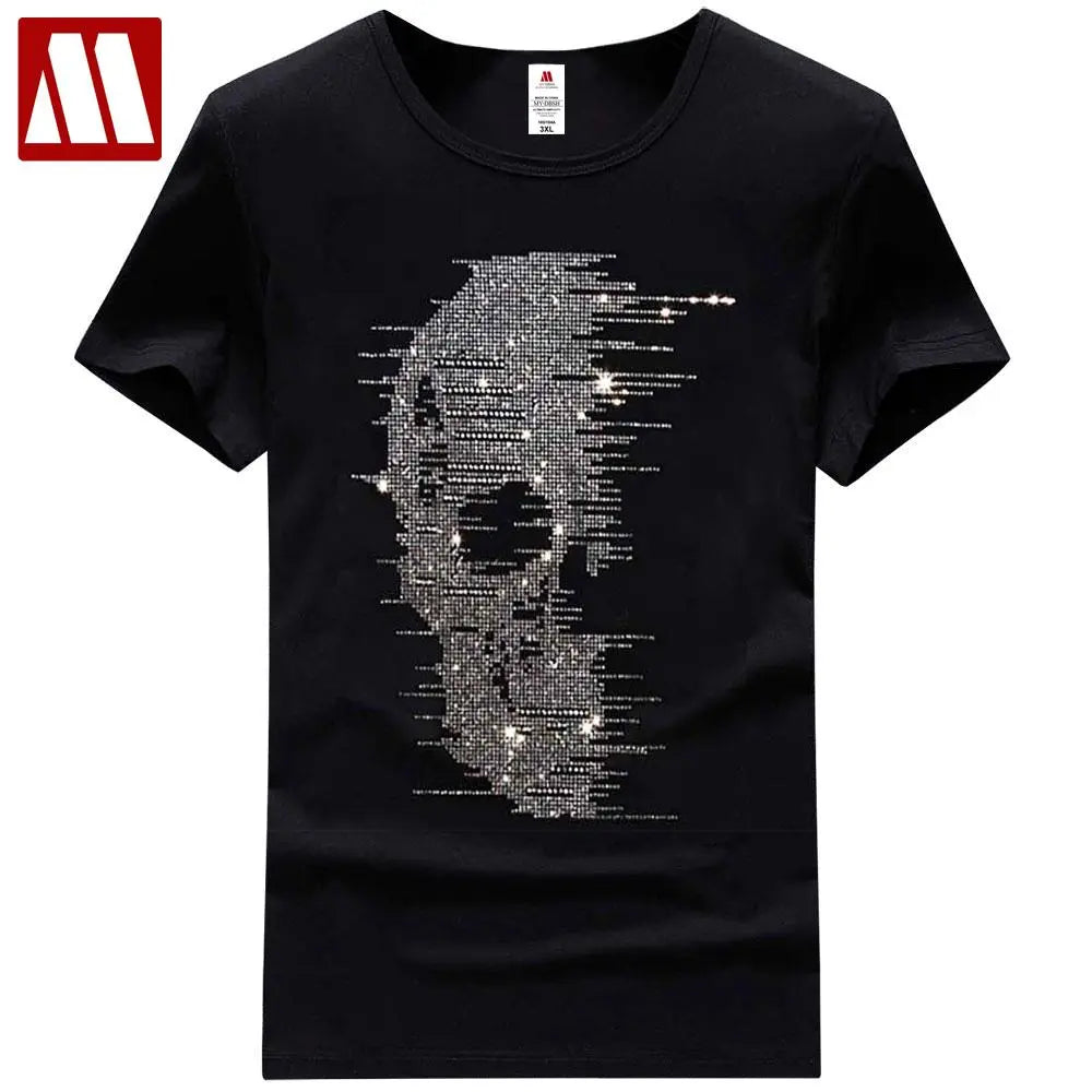 British Style Mens Summer Skull T Shirts Blingbling T-Shirt Homme Fashion Streetwear Rhinestones Print Man Tees Camisetas Hombre