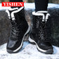 YISHEN Women's Snow Boots Warm Fur Lining Chunky Shoes New Trend Winter Shoes Lace Up Bottes Pour Femmes Mid-Calf Outdoor Botas