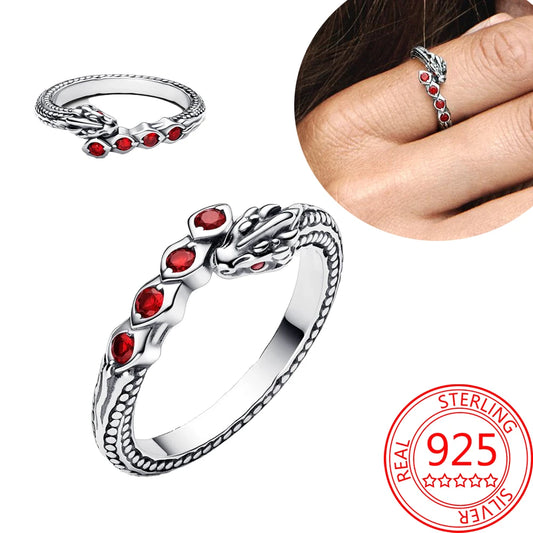 Game of Thrones 925 Sterling Silver Sparkling Red Zircon Dragon Ring Sexual Style Jewelry Worn At Parties