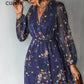 CUPSHE Chiffon V-neck Long Sleeve Mini Dress Woman Floral Holiday Beach Tunic Short Cover Up 2023 Summer Dress Beachwear