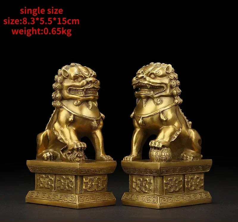 1pairs Feng Shui  Attracting Wealth Copper animal Lion Ornaments Home Living Room Bedroom Office Figurines
