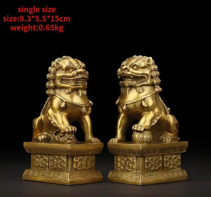 1pairs Feng Shui  Attracting Wealth Copper animal Lion Ornaments Home Living Room Bedroom Office Figurines