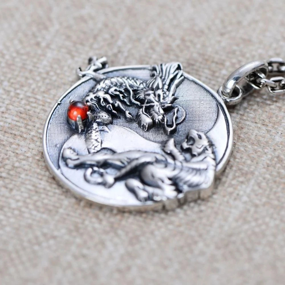 BOCAI New S925 Silver Jewelry Man Pendant Retro Tai Chi Bagua Dragon White Tiger Good Luck and Safe Birthday Gift