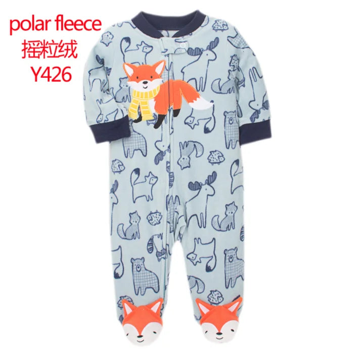 Baby Pajamas Zipper Fleece Newborn Girls Romper Warm Winter Underwear One Piece Overalls Boys Outfits Truck Infants Clothes