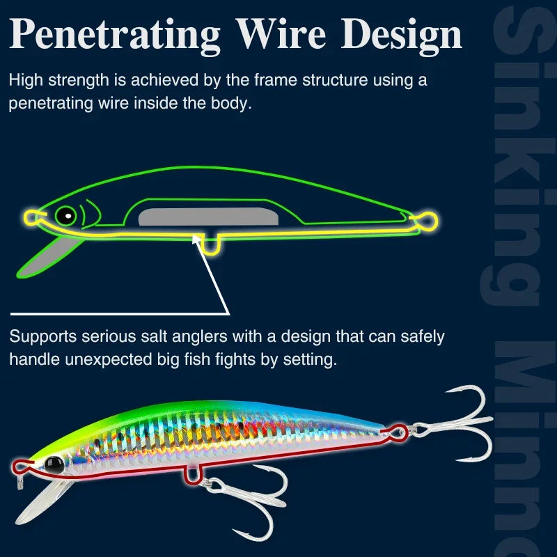 TSURINOYA Sinking Minnow Fishing Lure DW37 120mm 40g Sea Fishing Saltwater Hard Bait High Strength Boat Tackle Tuna Mackerel