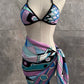 Women Swimsuit Split Swimsuit Bikini Striped Geometry Pattern One-Piece Swimsuit