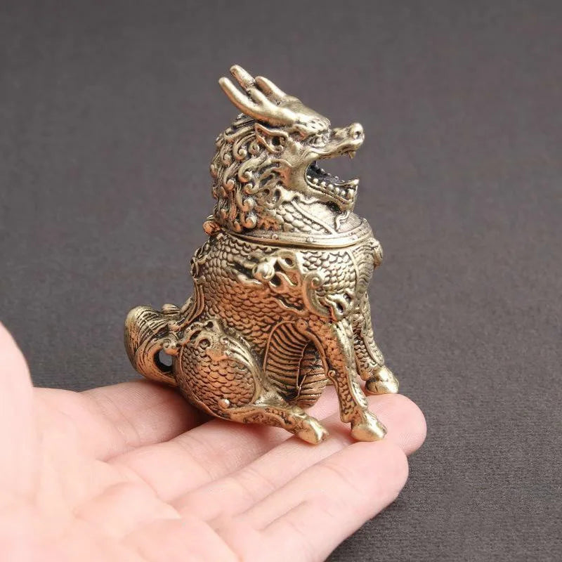 Brass Qilin Incense Burner Fengshui Gifts Sculptures Figurines Statuette Copper