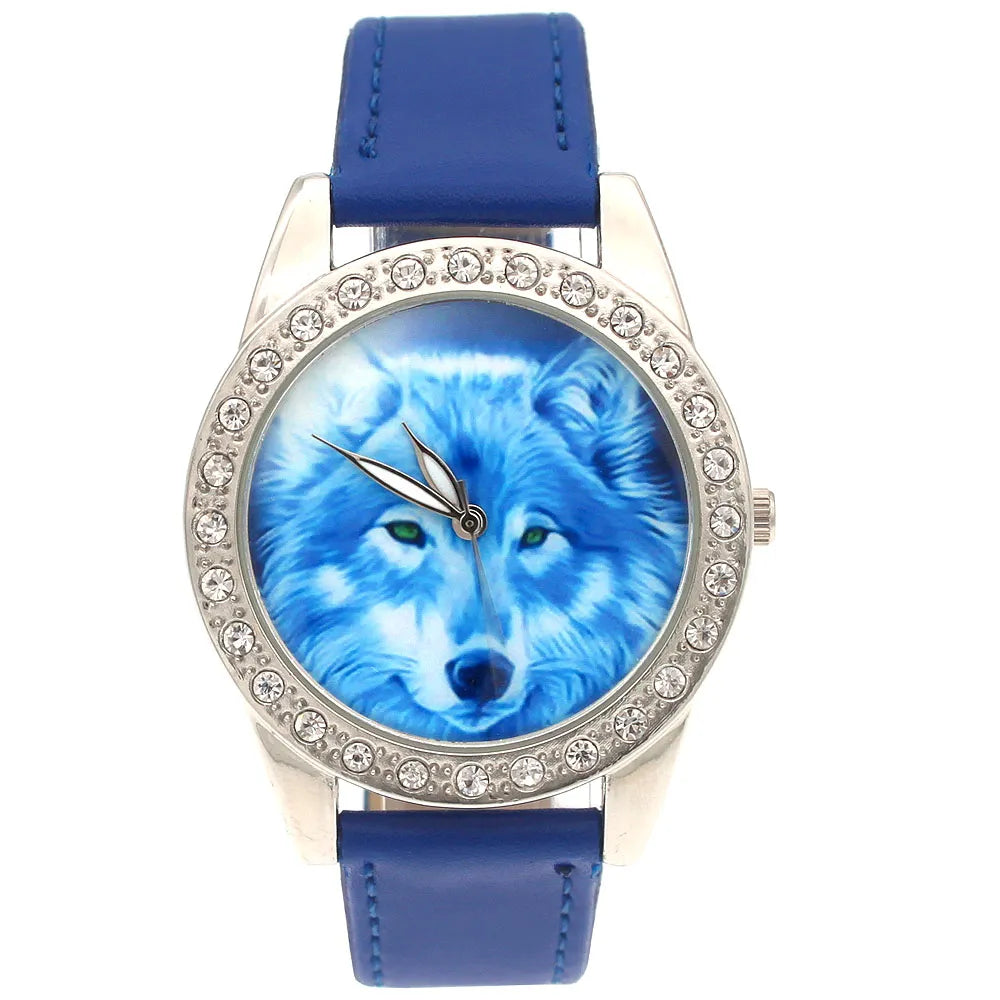 Brand New High Quality Men Boy Women Ladies Watch Wolf Dial Leather Quartz Analog Cartoons Casual Wristwatches Clock L34C