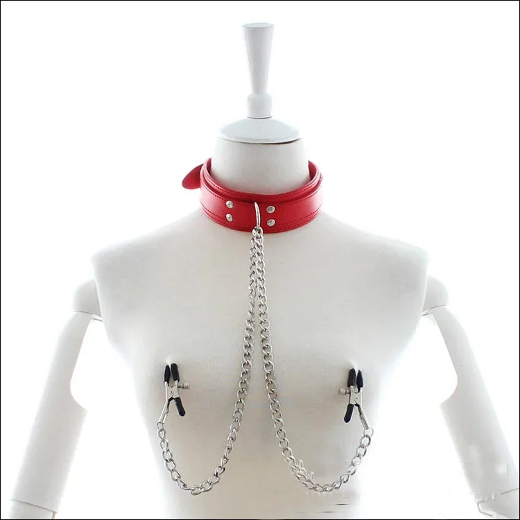 Sexy Leather Choker Collar With Nipple Clamp Breast Clip Chain SM Bondage Couple SM Sex Toys For Woman Erotic Tools Adult Games