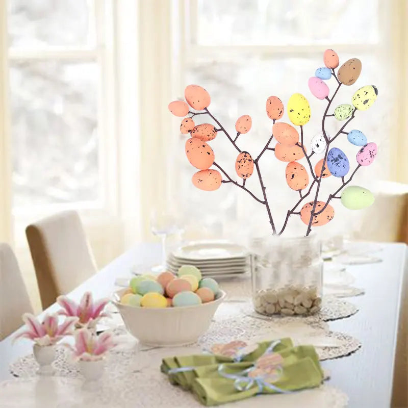 Colorful Easter Egg Tree Branch Artificial Foam Eggs Flower Twig Branches Arrangement Vase Home Decor 2025 Easter Party Supplies