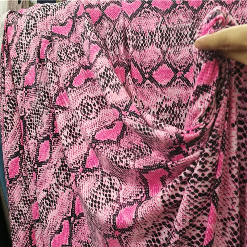 Good Soft Cotton/spandex 4-Side Elastic Milk Silk Pink Snake Pattern Printing Knit Fabric DIY Sew Dance Dress /T-Shirt