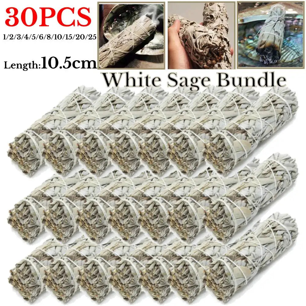 1-30PCS Natural White Sage Grass Bundle Smudge Sticks Pure Leaf Smoky Indoor Purification Grass Incense Home Office Cleansing