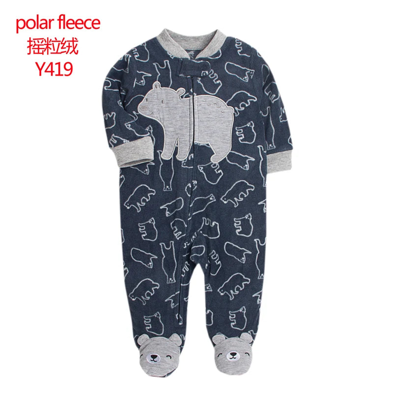 Baby Pajamas Zipper Fleece Newborn Girls Romper Warm Winter Underwear One Piece Overalls Boys Outfits Truck Infants Clothes