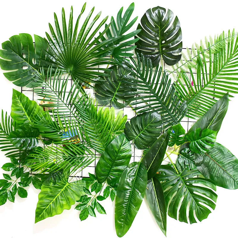 Artificial Fake Monstera Palm Leaves Green Tropical Plants Leaf Wedding DIY Flower Arrangement Home Decoration Real Touch Leaves