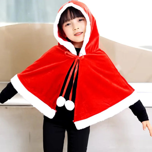 New Xmas Plush Girl Shawl Party Costumes Hooded Red Cape Autumn Winter Cosplay Christmas Cloak