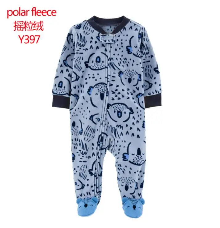 Baby Pajamas Zipper Fleece Newborn Girls Romper Warm Winter Underwear One Piece Overalls Boys Outfits Truck Infants Clothes