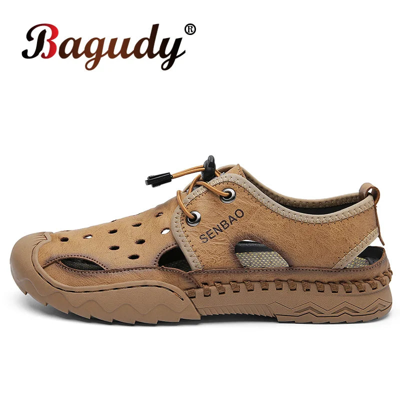 Classic Quality Leather Men Sandals Comfortable Men Summer Shoes Hollow-Out Breathable Beach Sandals Hard-wearing Men Shoes