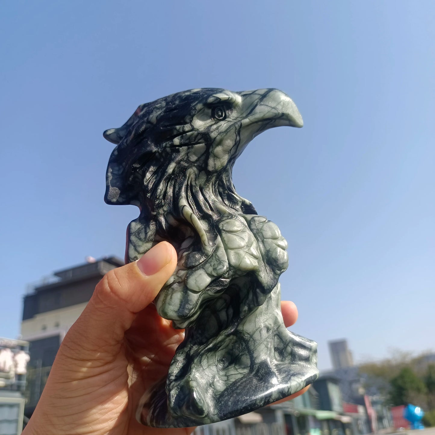 17cm Natural Tree Jade Eagle, Hand-Carved From Quartz Crystal Rough Stone, Mineral, Spiritual Energy, Healing Eagle