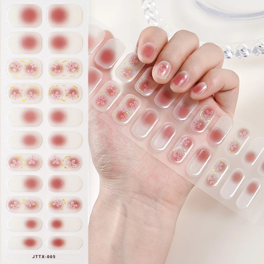 14pc Transparent Semi Cured Gel Nail Strips Nail Strengthening Gel Slider Long-Lasting Clear Crystal Gel Waterproof UV Stickers